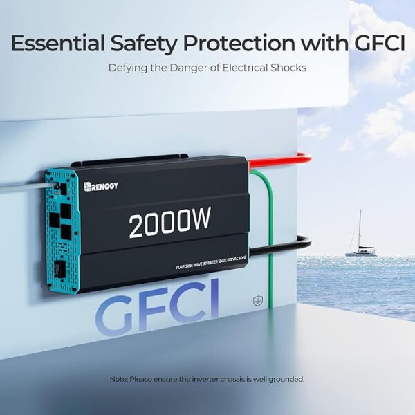 Renogy 2000W Pure Sine Wave Inverter 12V DC to 120V AC Converter for Home, RV, Truck, Off-Grid Solar Power Inverter 12V to 110V with Built-in 5V/2.1A USB / Hardwire Port, Remote Controller - Image 2