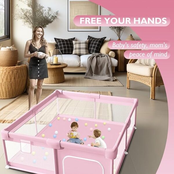 Baby Playpen for Babies and Toddlers Baby Fence Baby Play Yards for Indoor & Outdoor with Breathable Mesh Anti-Fall (Pink - Image 2