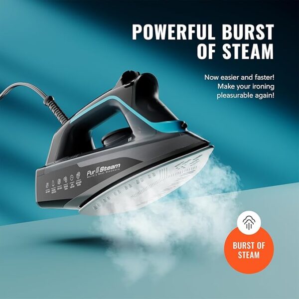 Pursteam World's Best Steamers SteamBurst+ 1750W Steam Iron, Ceramic Soleplate, Adjustable Steam, Burst of Steam, Self-Clean, Anti-Calc, Anti-Drip, Powerful & Long-Lasting Steam for All Fabrics - Image 2