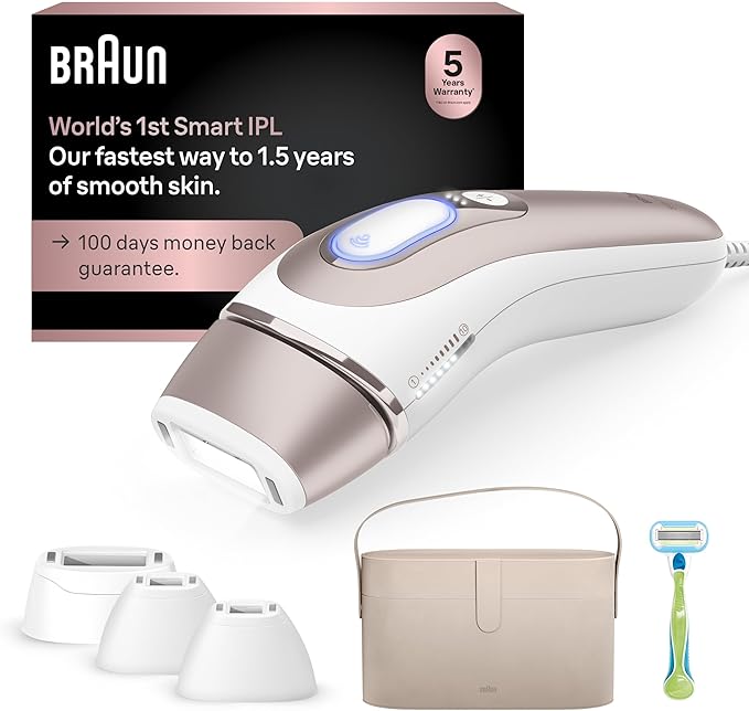 Braun IPL Skin i·expert, at Home Laser Hair Removla, Holiday Gifts for Women and Men with Free App, SMART IPL, Vanity Case, Venus Razor, 4 Smart Heads, PL7387