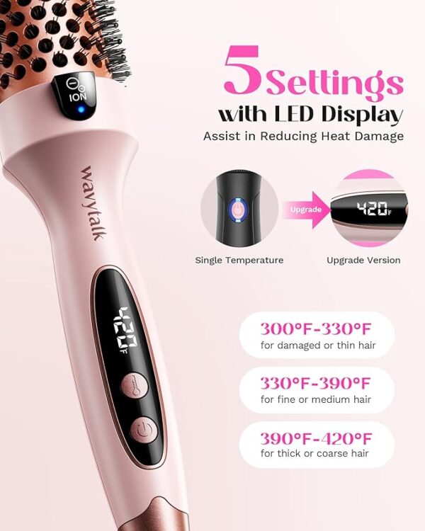 Wavytalk Thermal Brush, Blowout Boost 1.5 inch Heated Round Brush for Blowout Look, Dual Voltage, Pink, Sakura, Tourmaline Ceramic, Negative Ion Technology, 5 Temperature Settings, Less Damage - Image 2