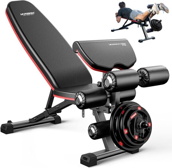 HARISON Adjustable Weight Bench with Leg Extension and Preacher Pad, Workout Bench Press for Home Gym Strength Training, Flat Incline Decline Sit Up Bench 1000LBS Capacity