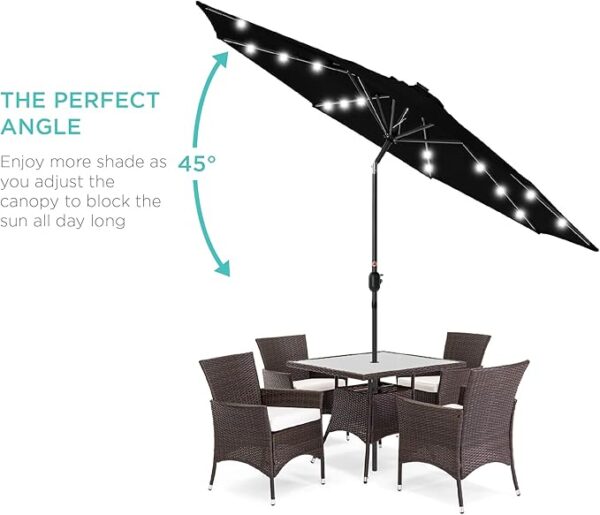 Best Choice Products 10ft Solar Polyester LED Lighted Patio Umbrella w/Tilt Adjustment and UV-Resistant Fabric - Black - Image 2
