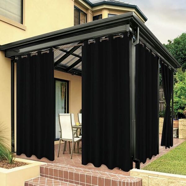 BONZER Outdoor Curtains for Patio Water Resistant Heavy Privacy Sunlight Blocking Grommet Outside Curtains for Porch, Pergola, Gazebo, 1 Panel, 54W x 84L inch, Black