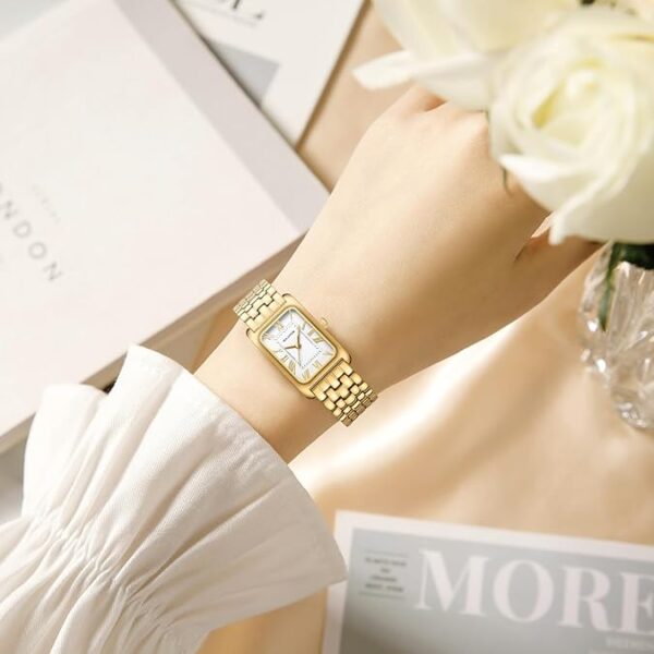 Watches for Women Vintage Bracelet Roman Dial Rectangular Case Gold Watch Waterproof with Tools - Image 2