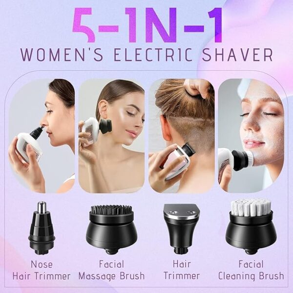 Electric Razors for Women, 5 in 1 Cordless Electric Painless Leg Shaver for Women, Hair Remover for Legs Bikini Face Lips Hairs Sensitive Skin - Image 2
