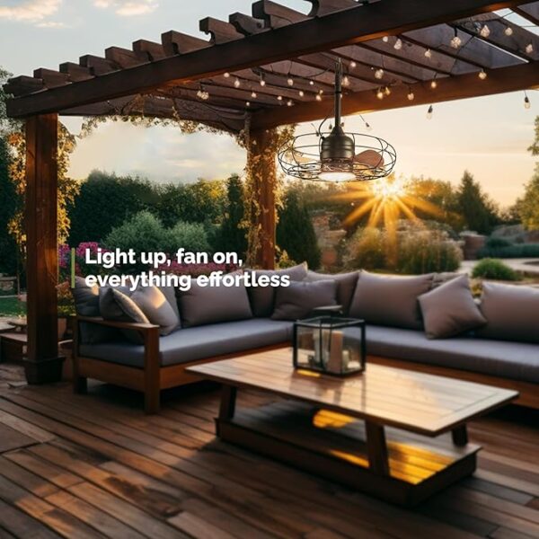 Orison Outdoor Ceiling Fans with Light, 24'' Wet Rated Outdoor Hanging Fan for Gazebo, Plug in Caged Lighting for Pergola Canopy, Hanging with Hook, 3 Color LED Light, Waterproof (24IN) - Image 2