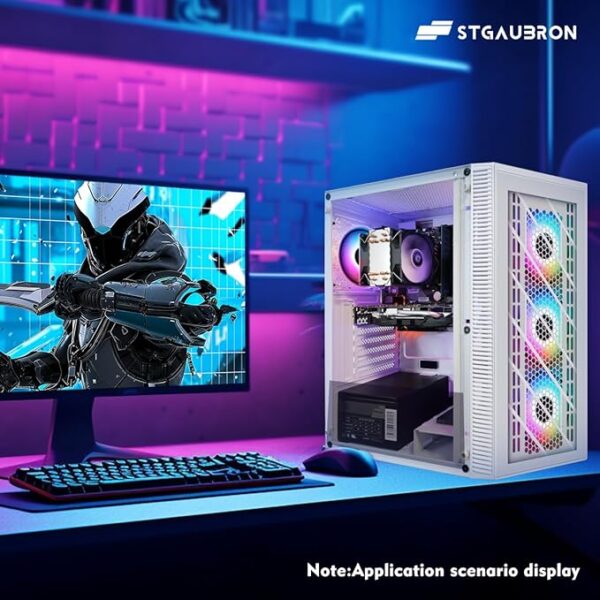 STGAubron Gaming PC Computer Desktop, Radeon RX 5500 XT 8G GDDR6, Intel 10th Gen G5905 3.5G, 16G DDR4 Memory, 512G SSD, 600M WiFi, BT 5.0, RGB Fan x 4, RGB Mouse Pad, Windows 11 Home,White - Image 2