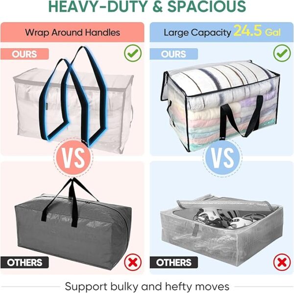 BALEINE 4-Pack Oversized Moving Bags with Reinforced Handles, Heavy-Duty Storage Tote for Clothes, Moving Supplies (Clear, 4-Pack) - Image 2