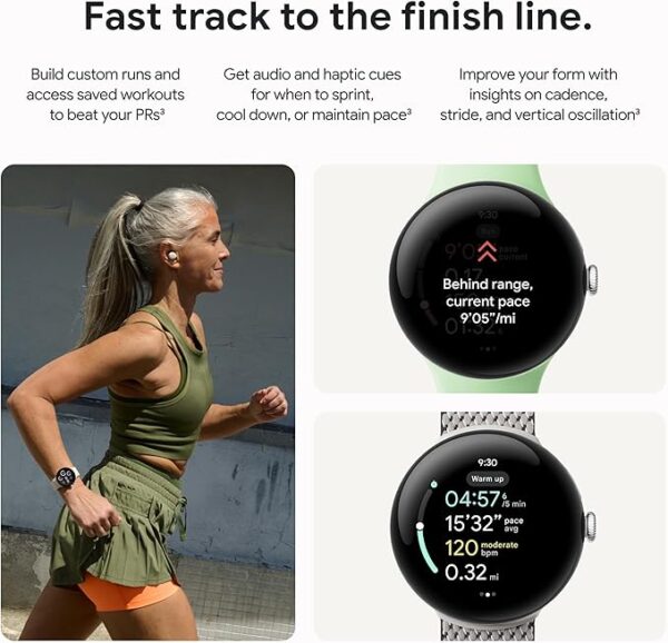 Google Pixel Watch 3 (45mm) Latest Model - Android Smartwatch, Heart Rate Tracking, Fitbit Advanced Running, Fitness Insights, 24-Hour Battery - Matte Black Aluminum Case - Obsidian Band - Wi-Fi - Image 2
