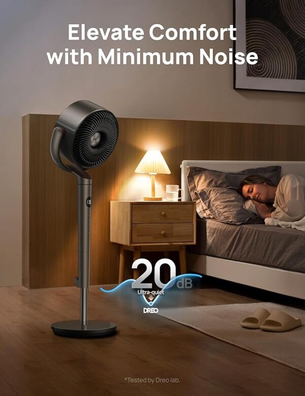 Dreo Fan for Bedroom, 120° Oscillating Standing Fan, Quiet Floor Fan with DC Motor, 82ft Pedestal Fan for Whole Room, 8 Speeds, 3 modes, 20dB, 120° Manual Vertical, 35-40" Adjustable Height, 8H Timer - Image 2