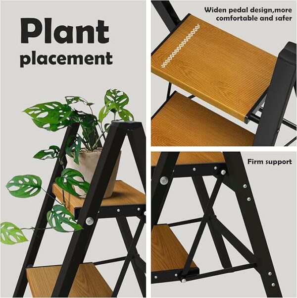 Taranta 2 Step Ladder,Aluminum Lightweight Folding 2 Step Stool with Anti-Slip Wide Pedal, 330lbs Capacity Step Ladder for Household,Kitchen,Office - BlackWoodgrain - Image 2