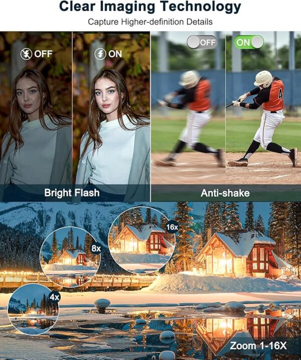 4K Digital Camera for Photography and Video, Autofocus Anti-Shake 48MP Vlogging Camera for YouTube, 3'' 180°Flip Screen Camera with Flash 16X Zoom, Digital Camera with 32GB Card Battery Charger Black - Image 2