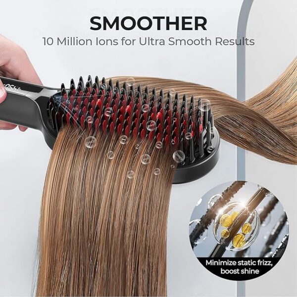 TYMO Hair Straightener Brush - Upgraded Ionic Plus Straightening Brush with Dense Bristles, 16 Temps, Dual Voltage | Ceramic Hot Comb for Women | Flat Iron for Thick Curly Hair - Image 2