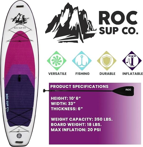 Roc Inflatable Stand Up Paddle Boards 10 ft 6 in with Premium SUP Paddle Board Accessories, Wide Stable Design, Non-Slip Comfort Deck for Youth & Adults - Image 2