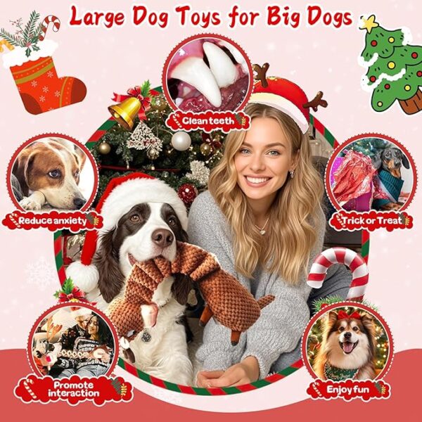 Christmas Dog Toys for Large Dogs：Squeaky Dog Toys-Tug of War Interactive Dog Toys with Crinkled Paper-Plush Dog Toys Keep Them Busy - Image 2