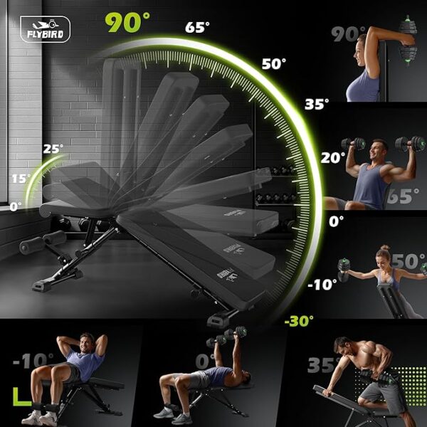 FLYBIRD Weight Bench, Adjustable Strength Training Bench for Full Body Workout with Fast Folding-New Version - Image 2