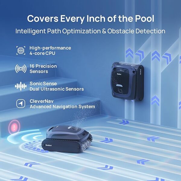 Beatbot AquaSense 2 Cordless Robotic Pool Vacuum Cleaner, Smart Surface Parking, Double-Pass Waterline Scrubbing, Cleans Floor, Walls, and Waterline, Above & In-Ground Pools up to 3,230 sq.ft - Blue - Image 2