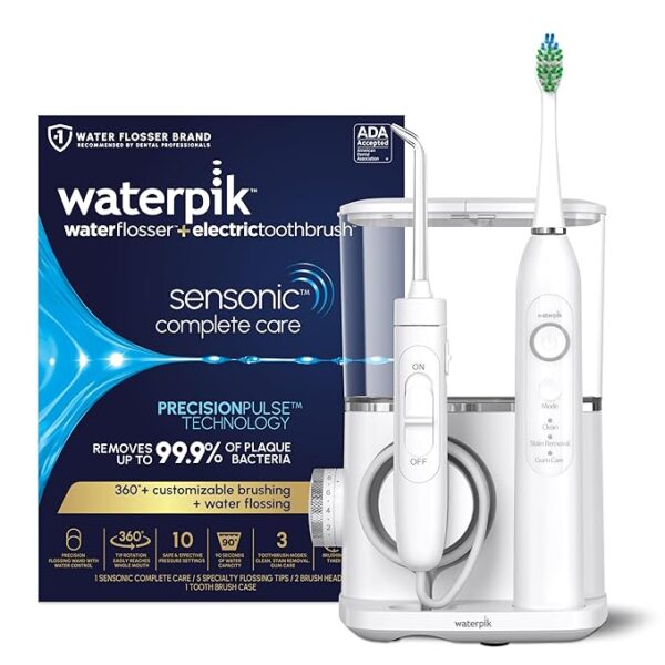 Waterpik Sensonic Complete Care Water Flosser and Rechargeable Electric Toothbrush Combo Set for Teeth Cleaning and Flossing, CC-04, White, Packaging May Vary