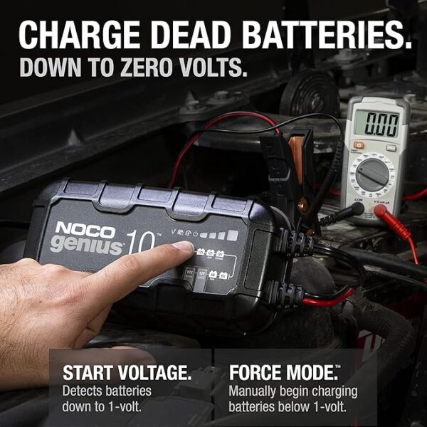 NOCO GENIUS10, 10A Smart Car Battery Charger, 6V and 12V Automotive Charger, Battery Maintainer, Trickle Charger, Float Charger and Desulfator for Motorcycle, ATV, Lithium and Deep Cycle Batteries - Image 2