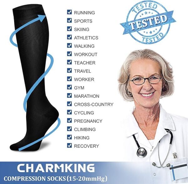 CHARMKING Compression Socks for Women & Men Circulation (8 Pairs) 15-20 mmHg is Best Support for Athletic Running,Hiking - Image 2