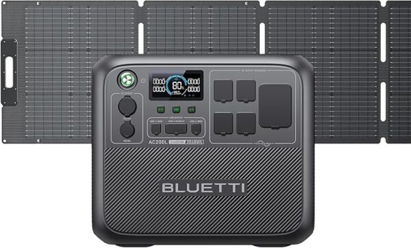 BLUETTI AC200L Solar Generator with 200W Solar Panel (Ships Separately), 2048Wh LiFePO4 Battery Backup w/ 4 2400W AC Outlets (3600W Power Lifting),for Camping, Home Use, Emergency