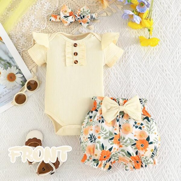 Baby Girl Clothes Newborn Infant Outfit Ruffle Romper and Short Pants Clothing Sets for Summer Spring - Image 2