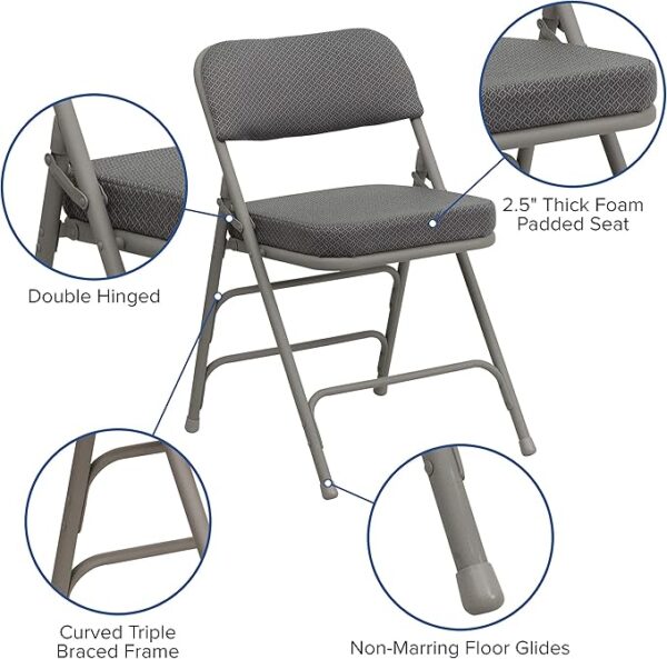 Flash Furniture Hercules Series Metal Folding Chairs with Cushioned Seat, Fabric Upholstered Event Chairs with 300-lb. Static Weight Capacity, Set of 4, Gray - Image 2