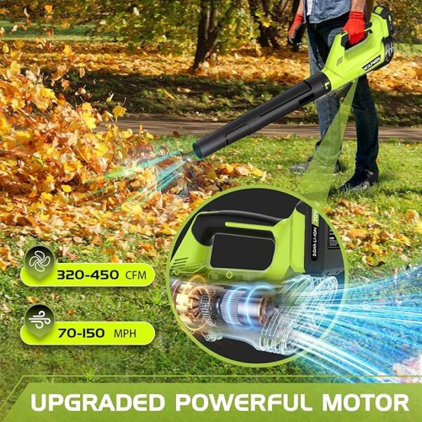 Leaf Blower, Electric Cordless Leaf Blower with 2 Batteries and Charger, 2 Speed Mode, Lightweight Leaf Blowers for Blowing Leaves, Patio Cleaning, Lawn Care and Dust - Image 2