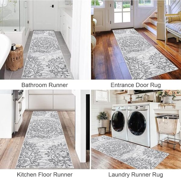 HEBE Hallway Runner Rug 2'x6' Washable Vintage Distressed Area Rugs Non Slip Laundry Rug Runner Boho Floor Carpet Runners for Hallways Entryway Laundry Room Kitchen Bathroom - Image 2