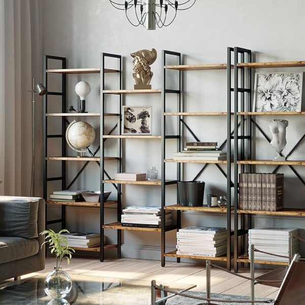 IRONCK Bookcases and Bookshelves Triple Wide 5 Tiers Industrial Bookshelf, Large Etagere Bookshelf Open Display Shelves with Metal Frame for Living Room Bedroom Home Office - Image 2