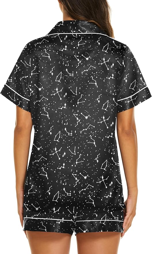 Ekouaer Womens Silk Satin Pajama Sets Short Sleeve Button Down Sleepwear Cozy Loungewear 2 Piece Pjs Shorts Set S-XXL - Image 2