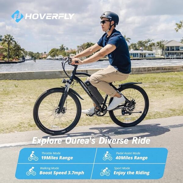 HOVERFLY OUREA Electric Bike 26", 750W Peak Motor Mountain Ebike, Up to 40 Miles 20MPH Removable Battery, 7-Speed and Shock Absorber, Electric Commuter Bike for Adults - Image 2