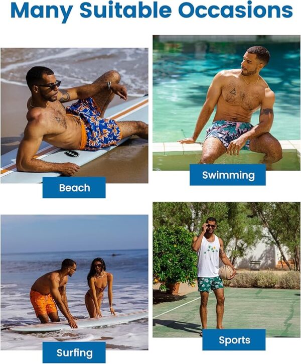 maamgic Mens Swim Trunks with Compression Liner 5" Stretch Beach Shorts Quick Dry with Zipper Pockets No-Chafing Board Shorts - Image 2