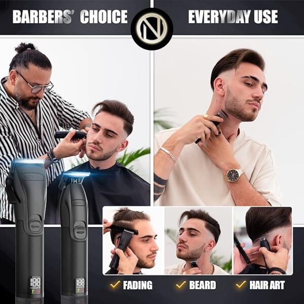 Novah® Professional Hair Clippers for Men, Professional Barber Clippers and Trimmer Set, Mens Cordless Hair Clippers for Barbers Haircut Kit Fade - Image 2