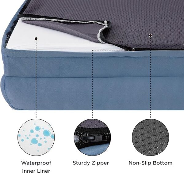 Bedsure Small Orthopedic Dog Bed - Calming Dog Sofa for Small Dogs with Luxurious Short Plush, Pet Couch Bed with Removable Washable Cover, Waterproof Lining and Nonskid Bottom, Faded Denim - Image 2