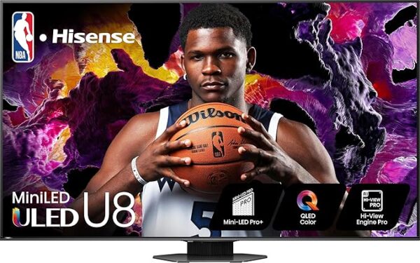 Hisense 85-Inch Class U8 Series Mini-LED ULED 4K UHD Google Smart TV (85U8N, 2024 Model) - QLED, Dolby Vision IQ, Dolby Atmos, Full Array Local Dimming Pro, 144Hz Game Mode Pro, Alexa Compatibility