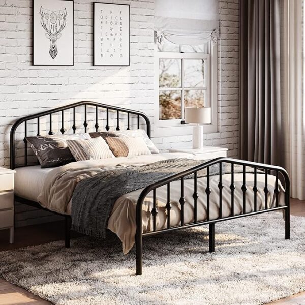 SHA CERLIN Queen Size Metal Platform Bed Frame with Victorian Style Wrought Iron-Art Headboard/Footboard, No Box Spring Required, Black - Image 2