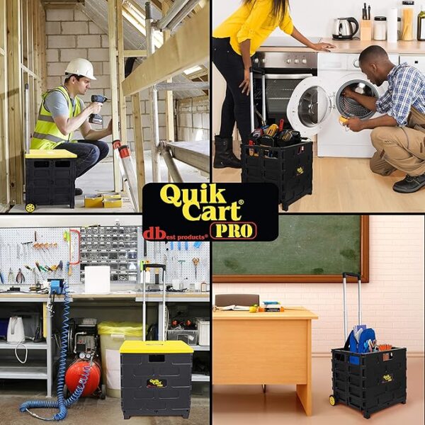 dbest products Quik Cart Pro Wheeled Rolling Crate Teacher Utility with seat Heavy Duty Collapsible Basket with Handle, Yellow - Image 2