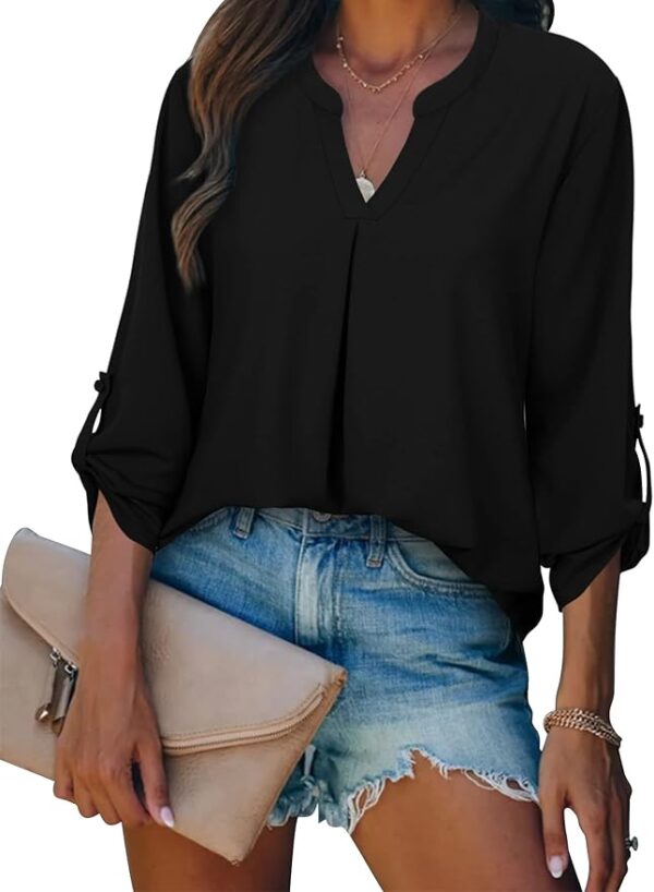 Gaharu Women's Blouses 3/4 Sleeve Work Shirt Chiffon Tunic Top Office Wear - Image 2