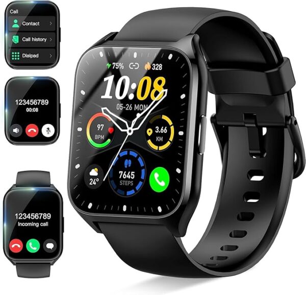 Smart Watch (Answer/Make Call), 1.85" Smartwatch for Men Women, 2025 Fitness Watch, 110+ Sport Modes/Heart Rate/Sleep Monitor/Pedometer, IP68 Waterproof Fitness Activity Tracker for Android iOS, Black