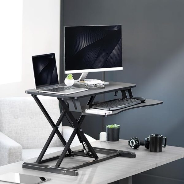 VIVO 32 inch Desk Converter, K Series, Height Adjustable Sit to Stand Riser, Dual Monitor and Laptop Workstation with Wide Keyboard Tray, Black, DESK-V000K - Image 2