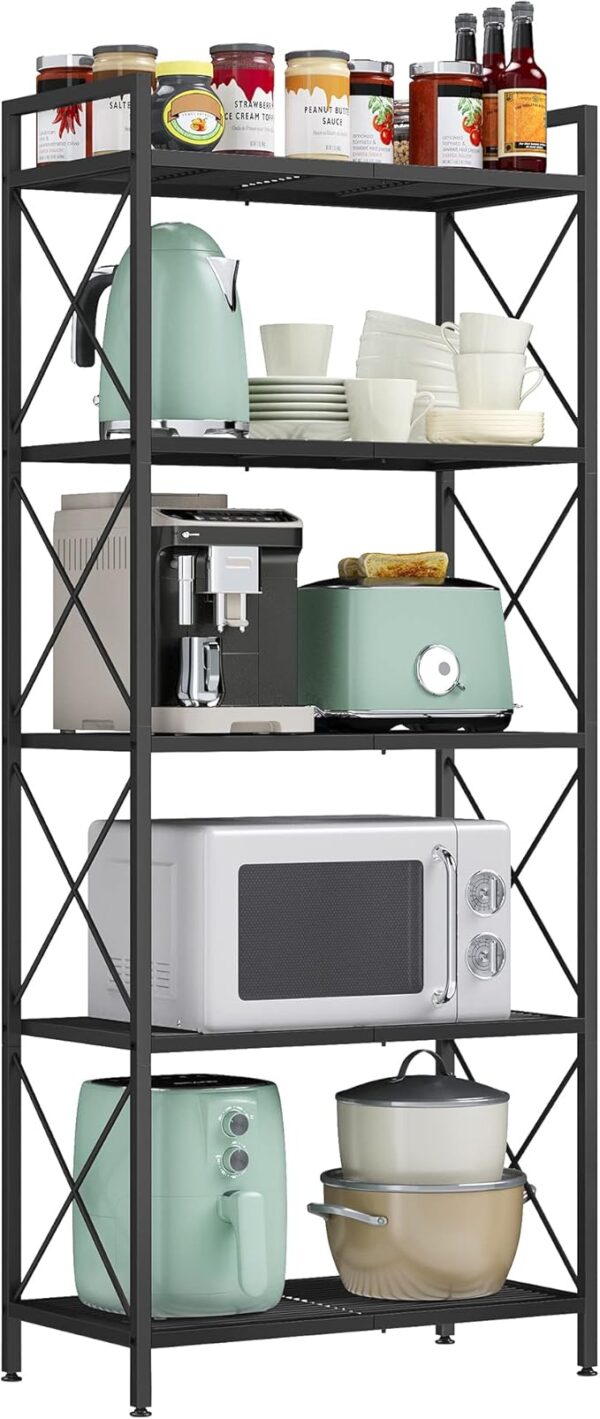 SONGMICS 5-Tier Metal Storage Rack, Shelving Unit with X Side Frames, Dense Mesh, 12.6 x 23.6 x 57.3 Inches, for Entryway, Kitchen, Living Room, Bathroom, Industrial Style, Ink Black UBSC165B01 - Image 2