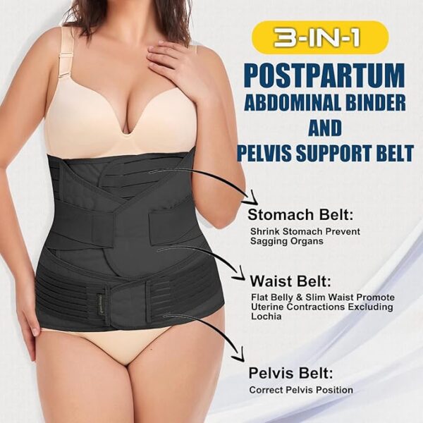 ChongErfei 3 in 1 Postpartum Belly Wrap - Recovery Belly/Waist/Pelvis Belt Black Postpartum Belly Band,Black L/One Size - Image 2
