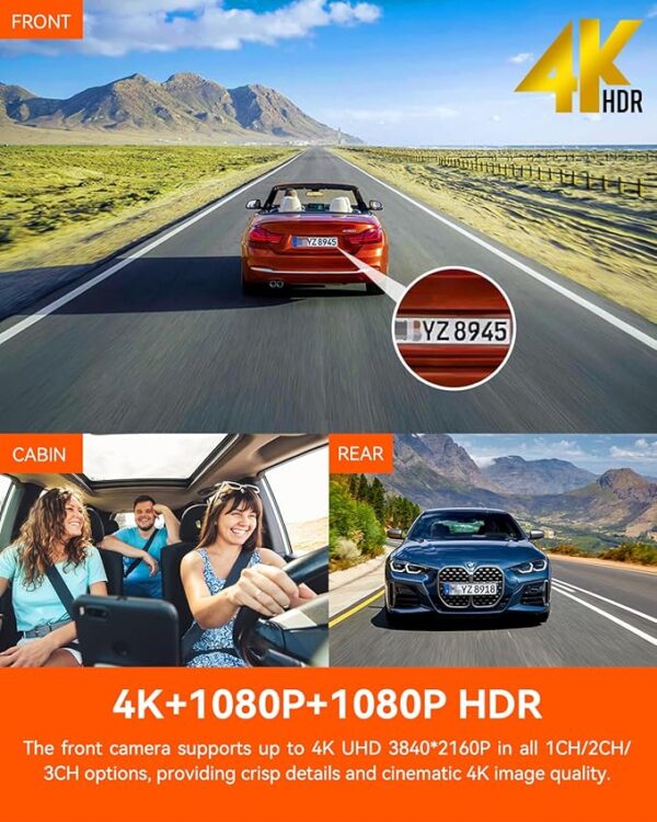 Vantrue N4 Pro 4K 3 Channel Dash Cam, STARVIS 2 IMX678 x PlatePix™ x HDR Night Vision, 4K+1080P+1080P Front Inside and Rear Dash Camera, Voice Control, WiFi, GPS, 24H Parking Mode, Support 512GB Max - Image 2