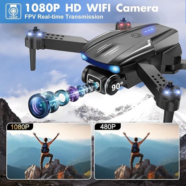 Drone with Camera 1080P for Kids Adults, Foldable HD FPV Mini Drone with 2 Batteries, One Key Take Off/Land, Altitude Hold, Headless Mode, 360°Flip, Gravity Control, Gestures Selfie, 3 Speed Mode, Waypoint Fly - Image 2