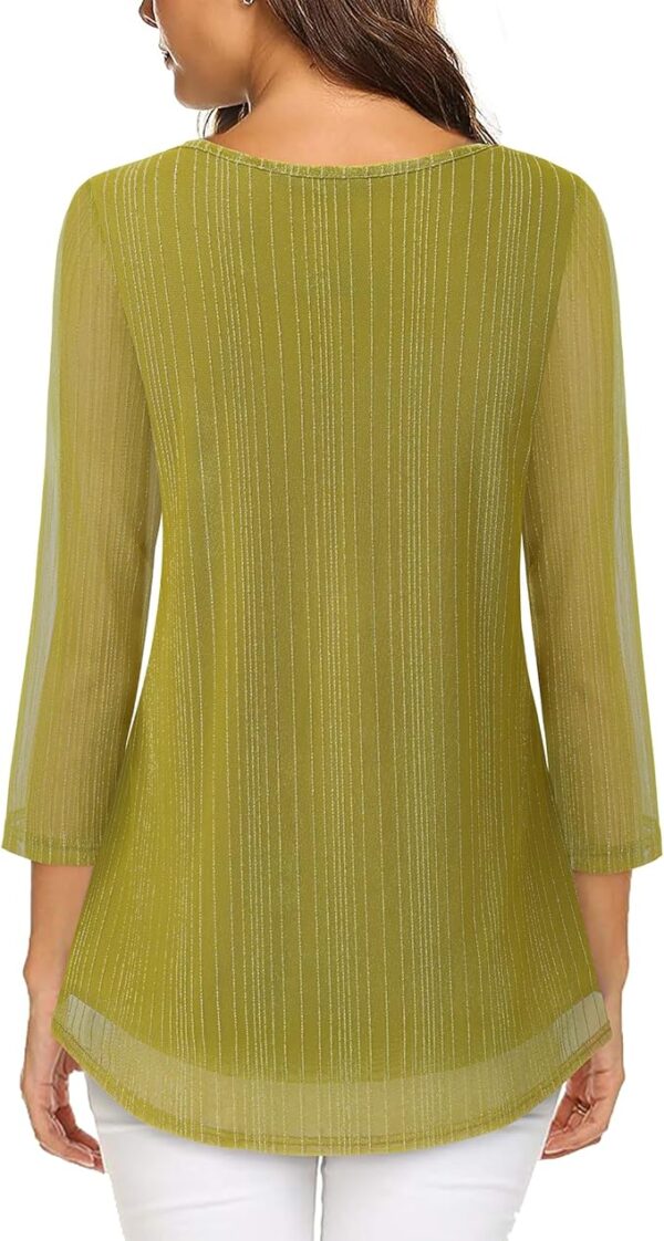 VALOLIA Women's 3/4 Sleeve Tunic Tops Casual Loose Fit Floral Blouses Mesh Pleated Layered Shirt - Image 2