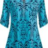 BEPEI Womens Floral 3/4 Sleeve Shirts Zip up V Neck Work Chiffon Blouses Top