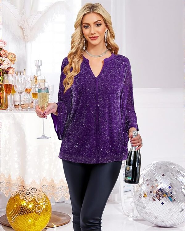 VALOLIA Women's 3/4 Sleeve Dressy Blouses Shirts Casual Loose Fit Mesh Layered Flowy Tunic Tops - Image 2