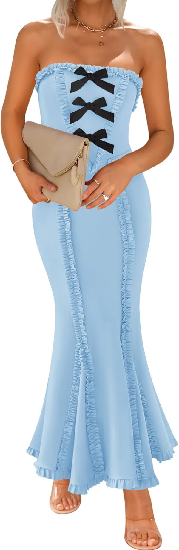 ZESICA Women's Summer Elegant Off Shoulder Maxi Dress 2025 Sleeveless Mermaid Bodycon Wedding Party Long Dresses